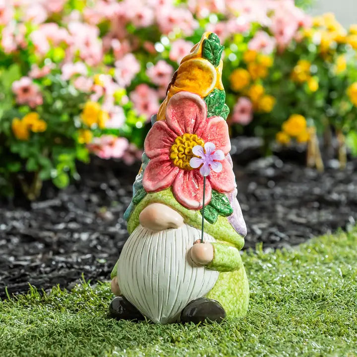 12" Ceramic Floral Gnome Statue