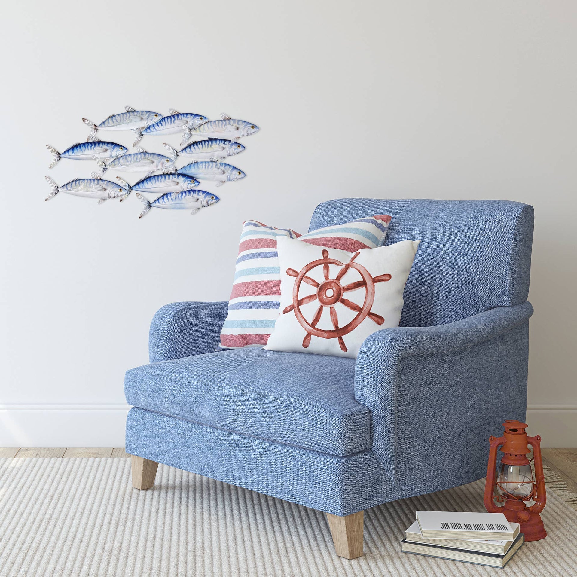 Decoración de pared con rayas de banco de peces