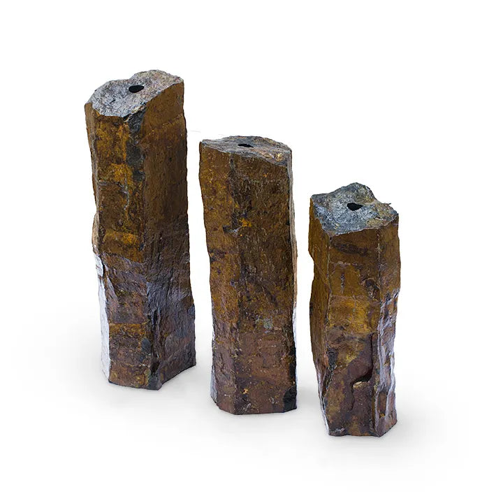 Juego de 3 columnas de basalto mongol natural