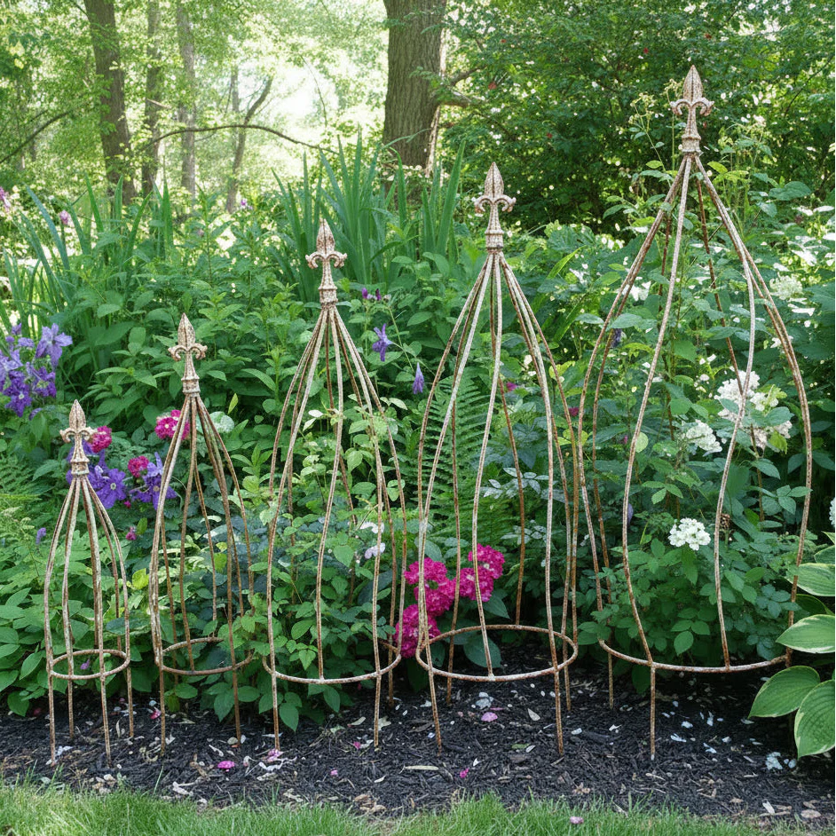 Remolino de hierro forjado con topiarios de remate - Blanco ácido