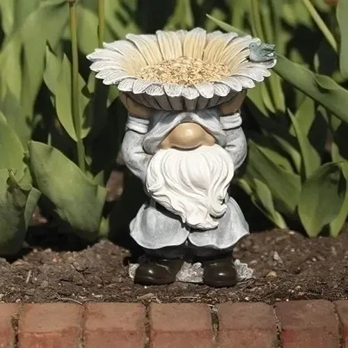Comedero para pájaros con forma de gnomo de 9.5" de alto con forma de girasol