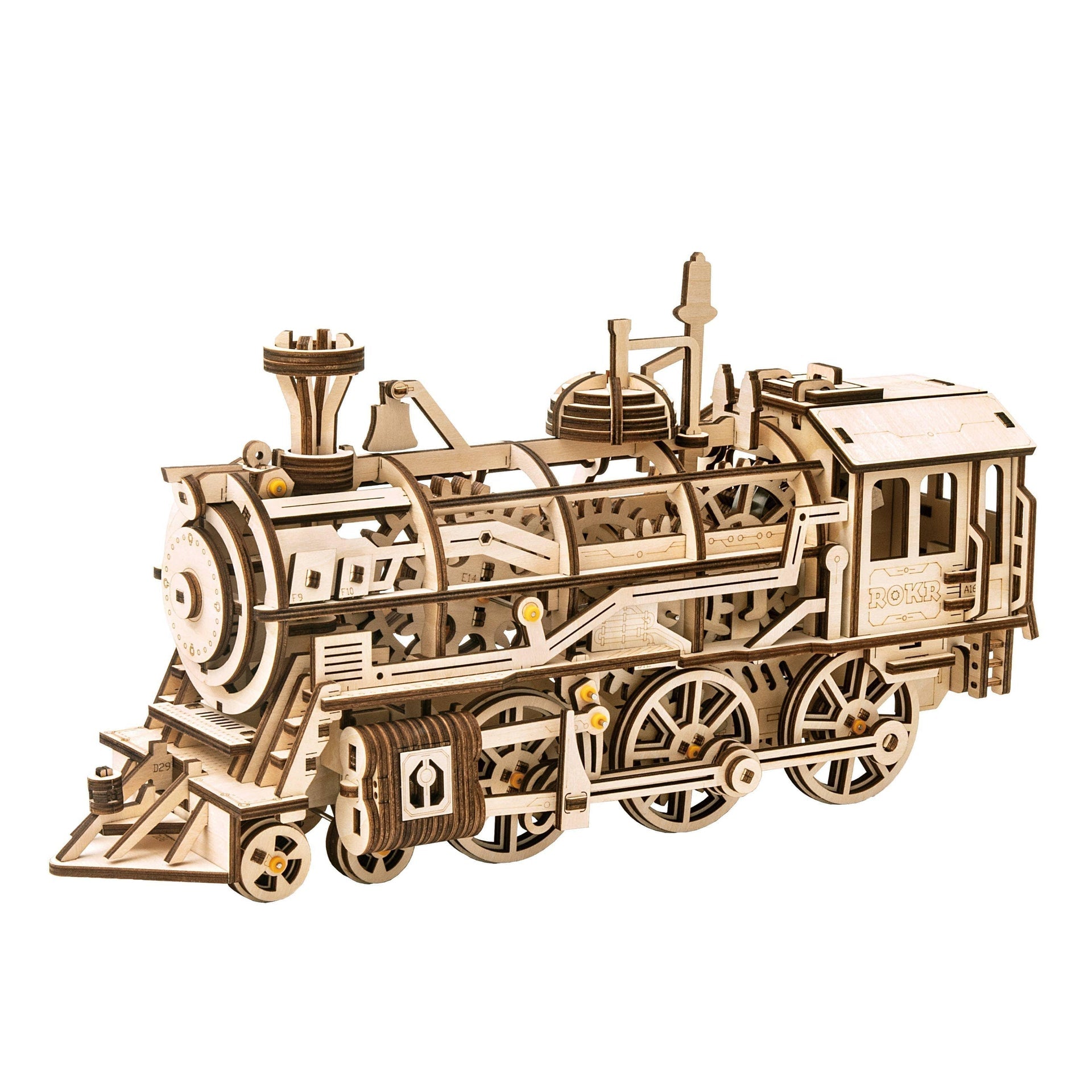 Locomotora mecánica 3D de madera