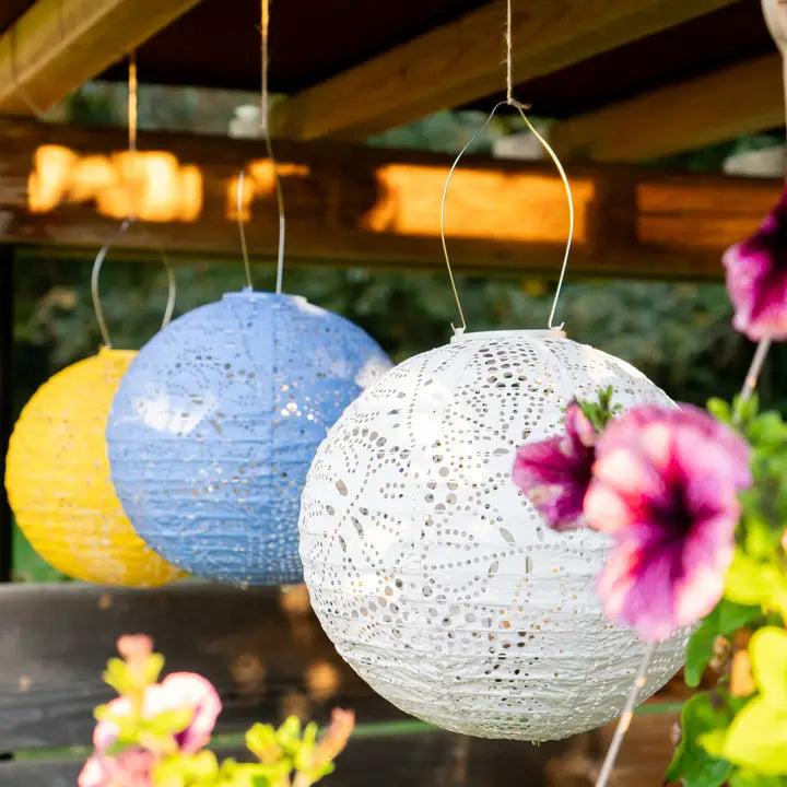 Stella Monstera 12" Globe Solar Lantern - Porcelain