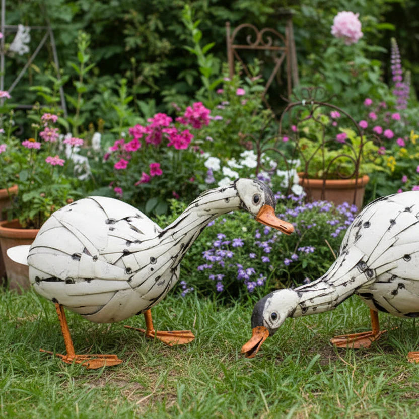 Escultura de metal reciclado de Curious Goose