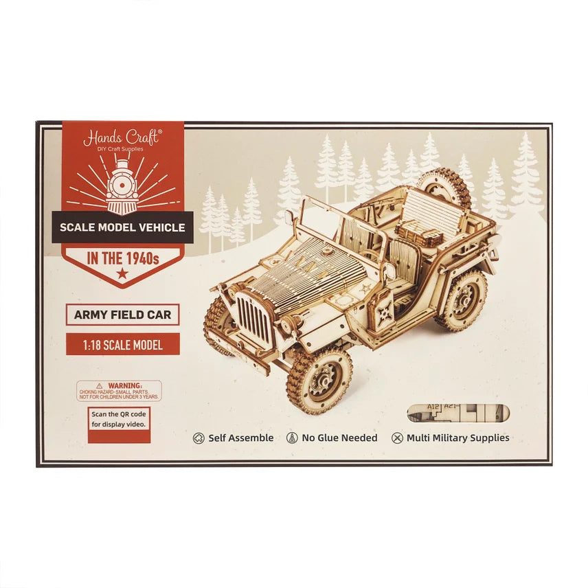 SUV militar de madera cortado con láser en 3D