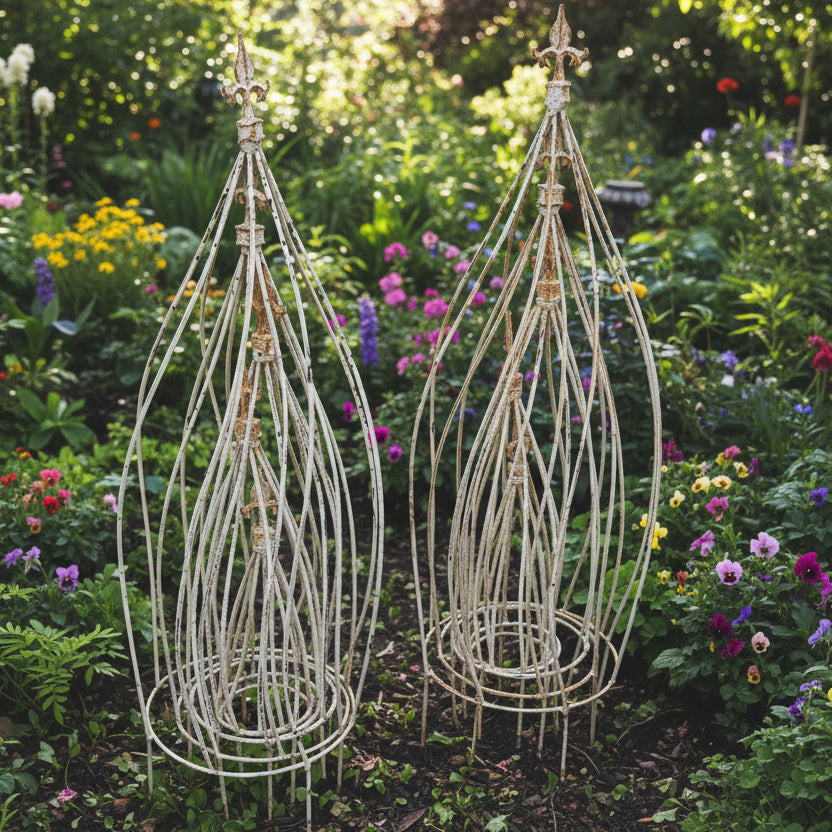 Wrought Iron Swirl with Finial Topiaries - Acid White