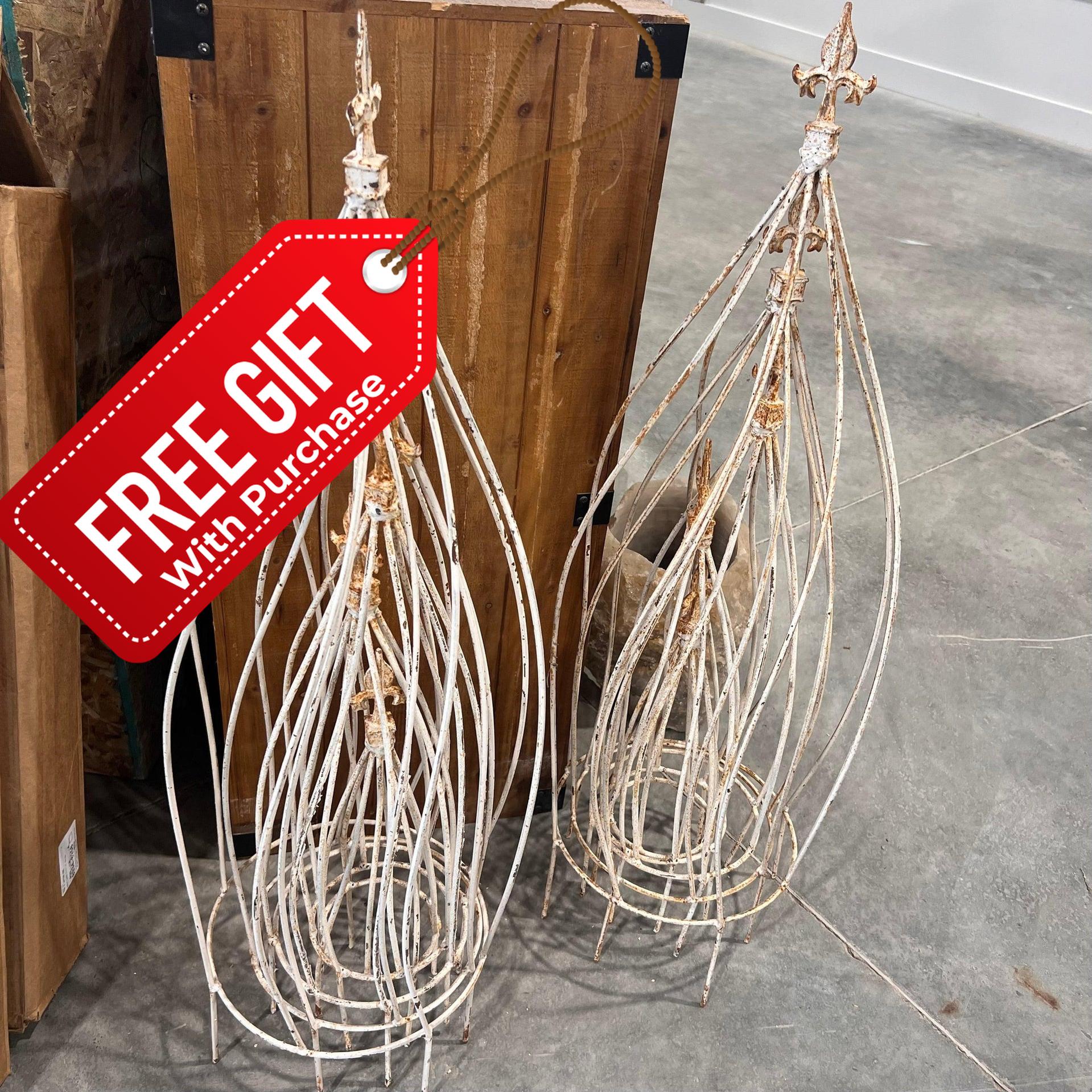 Wrought Iron Swirl with Finial Topiaries - Acid White