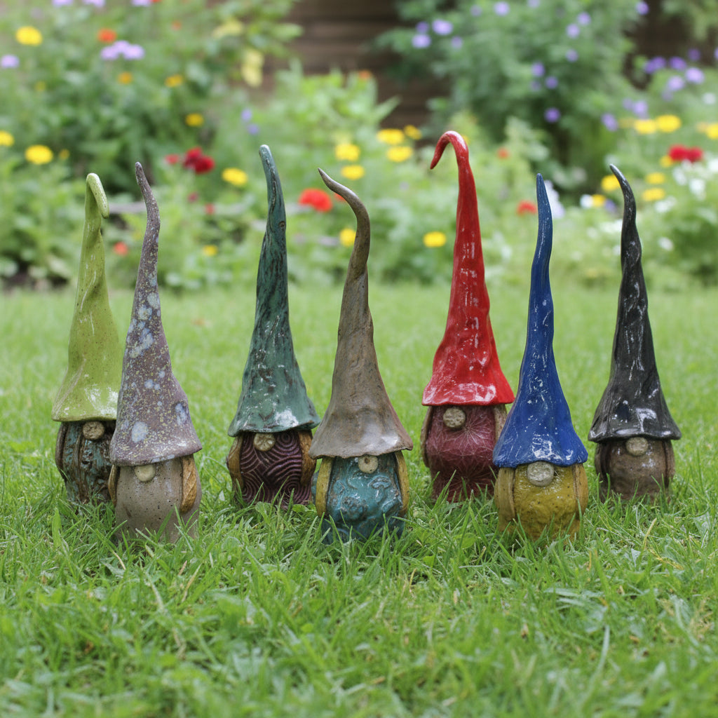 Gnomos de jardín de cerámica hechos a mano - Femeninos