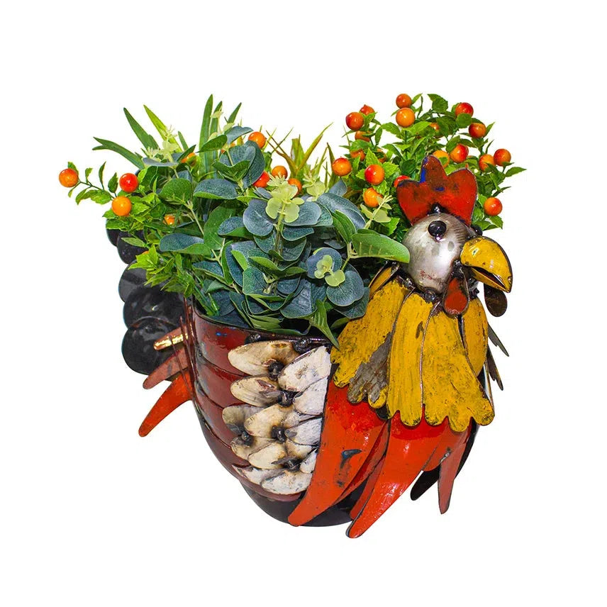 Jardinera de mesa con forma de gallina