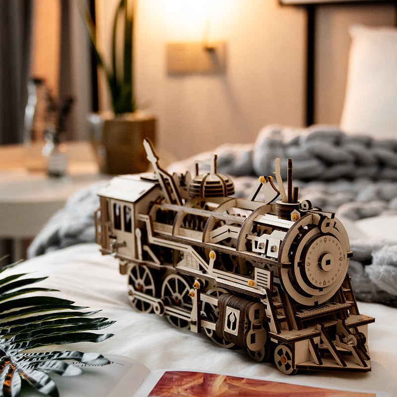 Locomotora mecánica 3D de madera