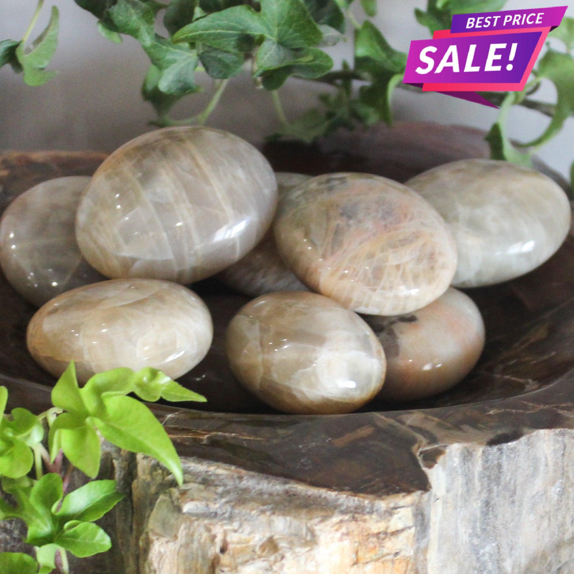 Peach Moonstone Palm Stone