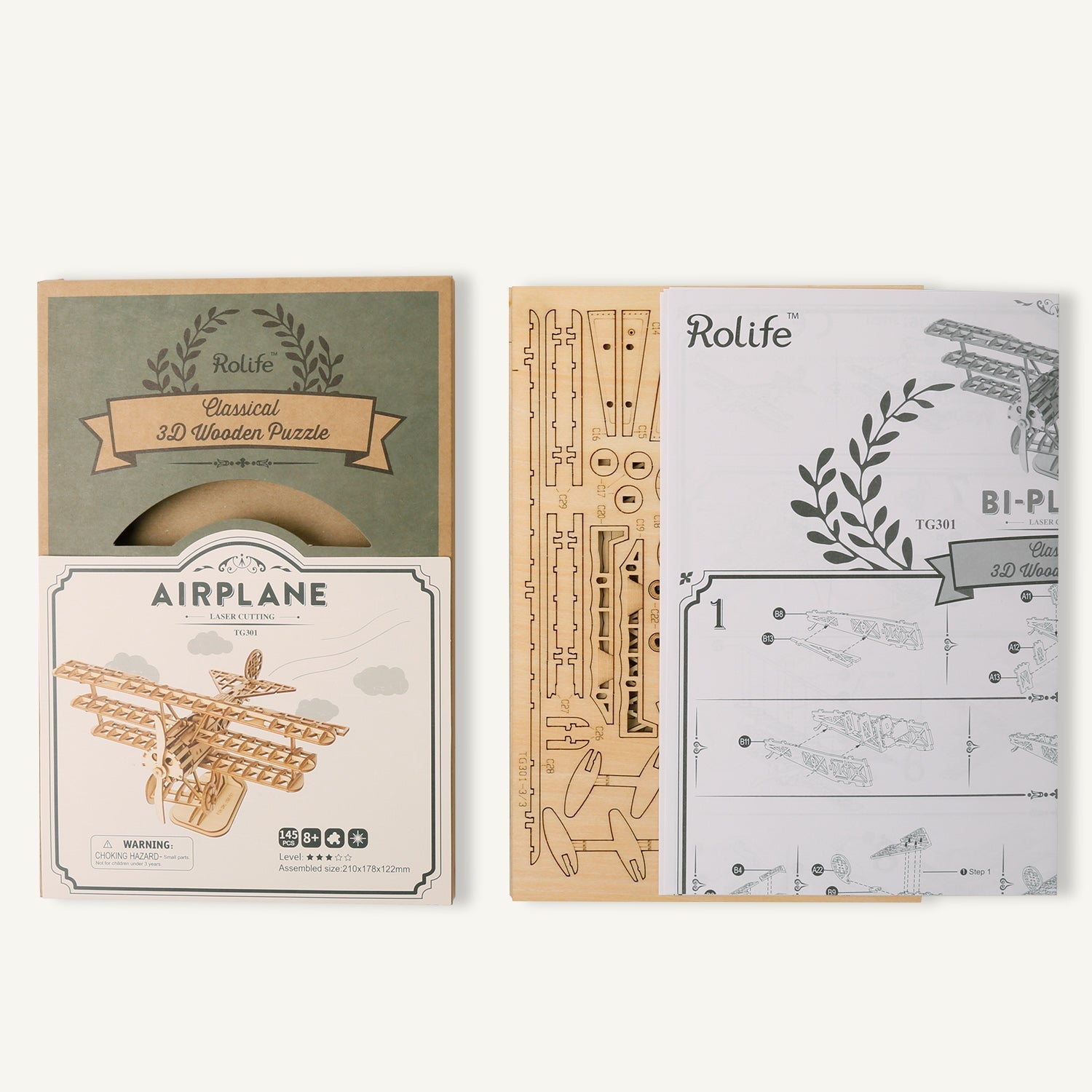 Rompecabezas de madera 3D de avión artesanal