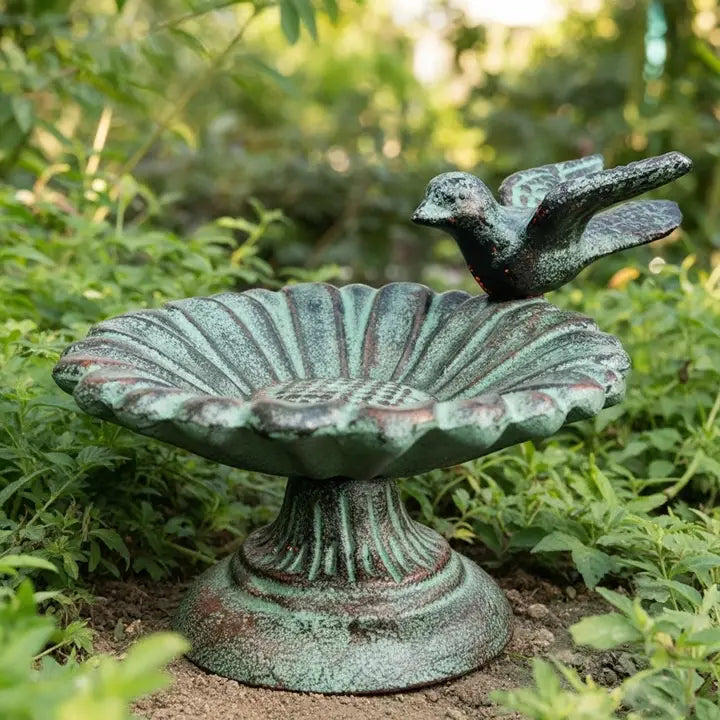 Iron Pedestal Sunflower Bird Bath and Feeder