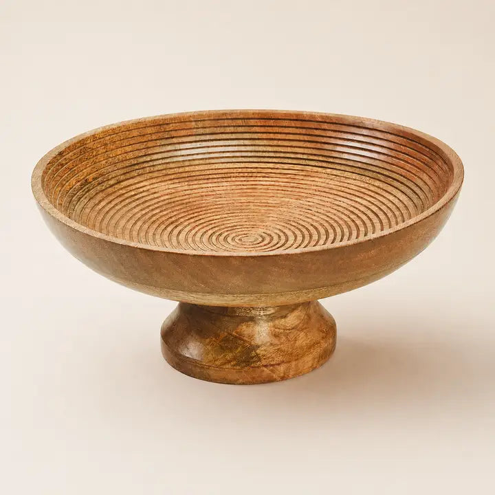Mango Wood Pedestal Display Bowl | 12"H