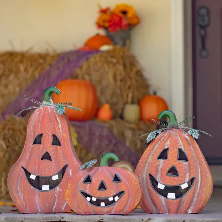 Decoraciones de calabaza de metal - Juego de 3 piezas