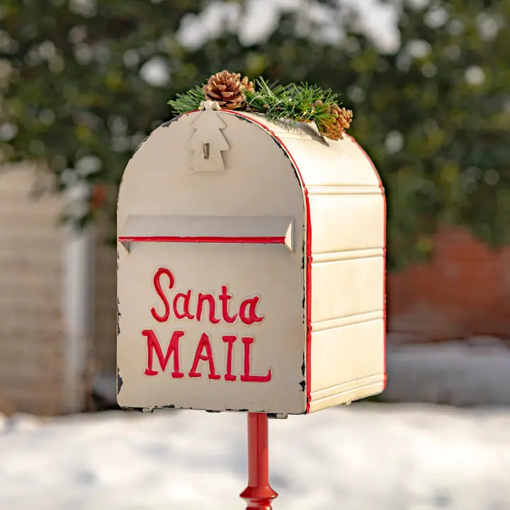 Buzón navideño de pie con corona iluminada