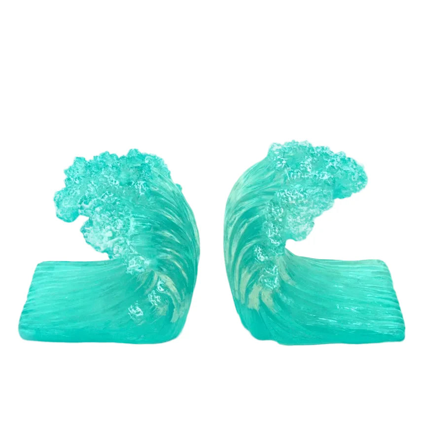 Juego de 2 sujetalibros con ondas azules transparentes