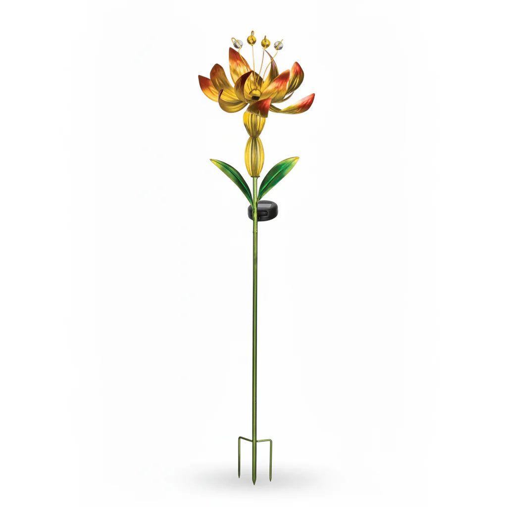 Yellow Flower Spinner Solar Stake