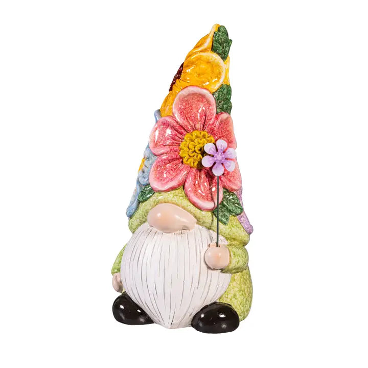 12" Ceramic Floral Gnome Statue