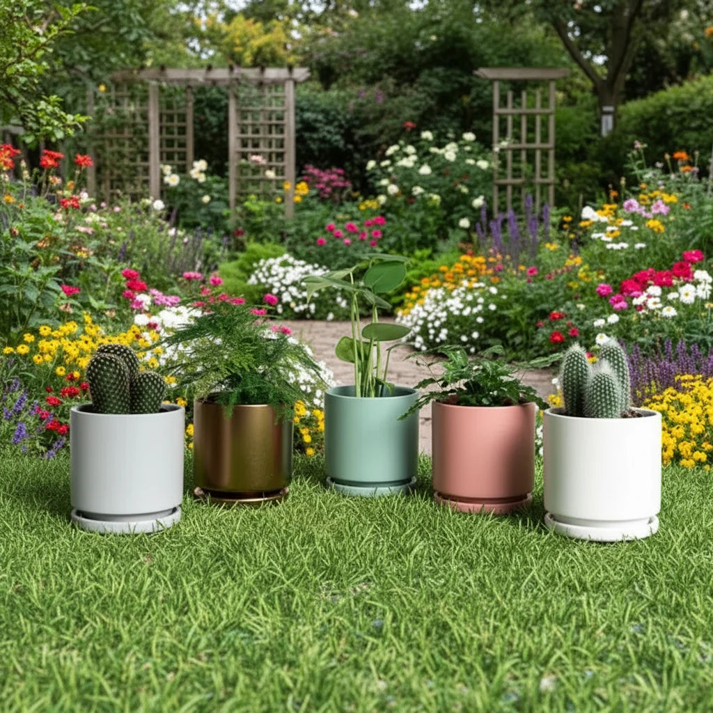 4.5" Gemstone Cylinder Pots with Water Saucers