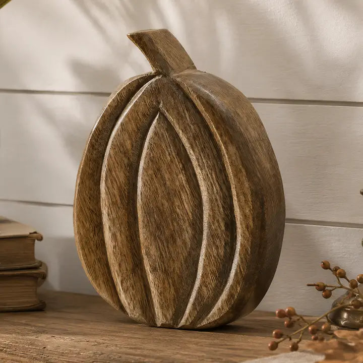 Walnut Wood Pumpkin 8"
