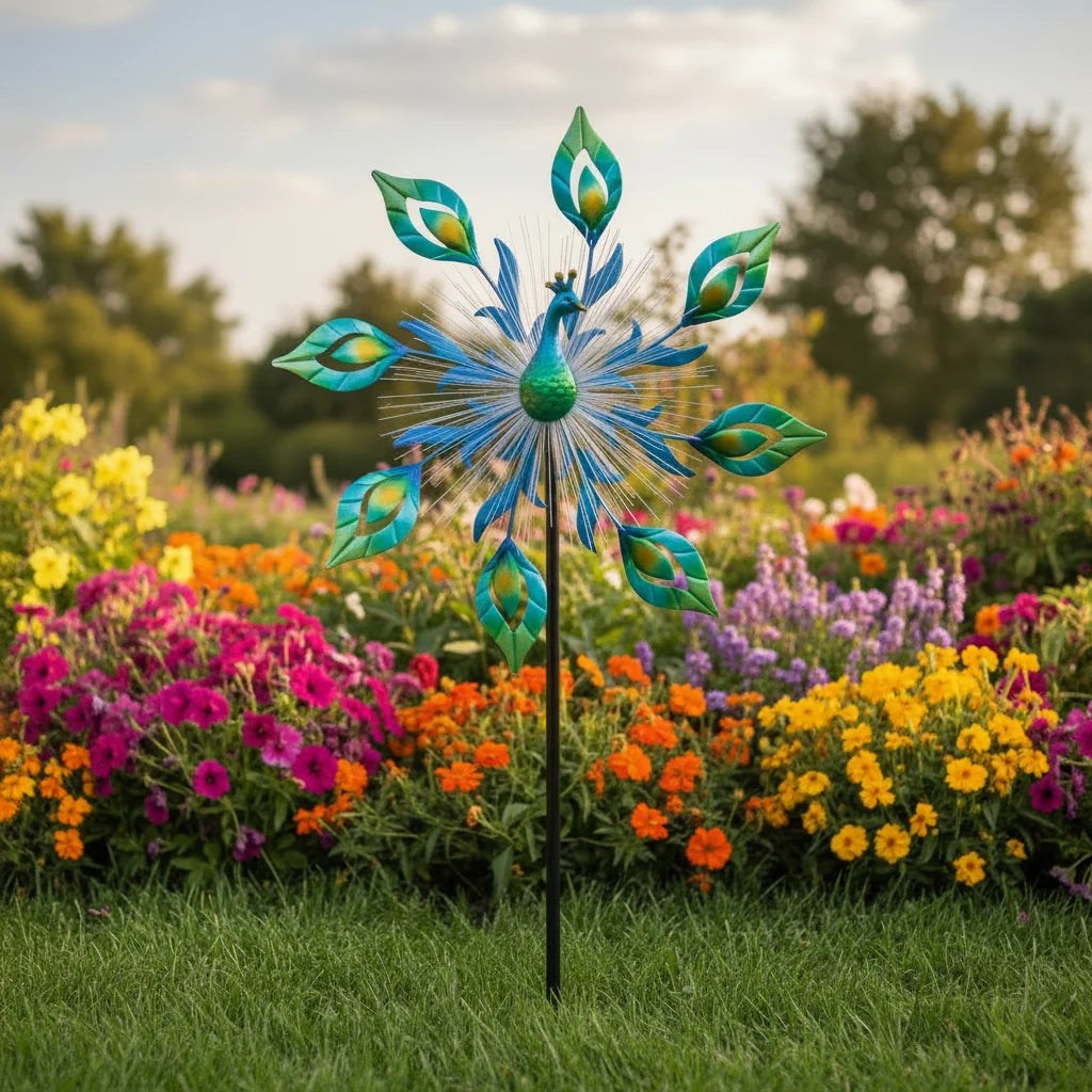 19" Peacock Burst Solar Wind Spinner