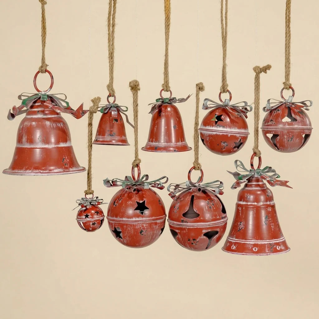 Assorted Style Hanging Christmas Bells | Set of 9