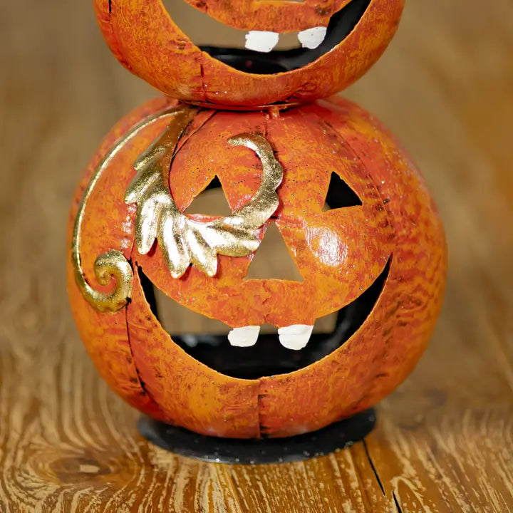 31" Tall Funny Metal Jack-O-Lantern Totem Tower