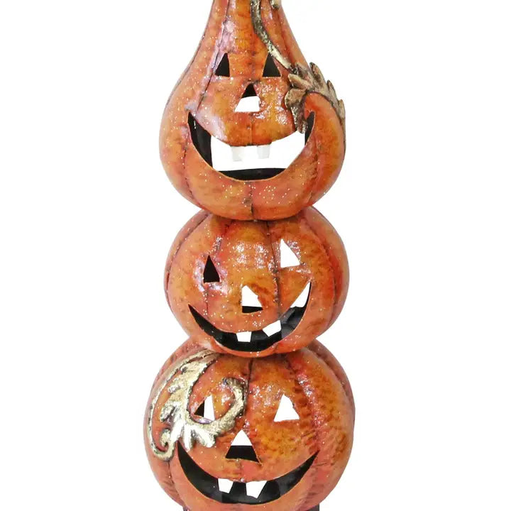 31" Tall Funny Metal Jack-O-Lantern Totem Tower