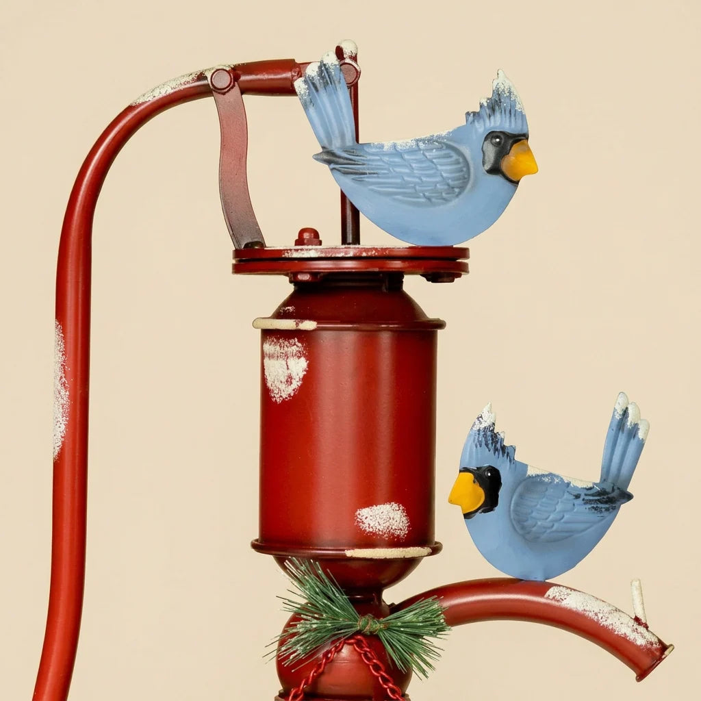 Old Style Red Iron Water Pump with "Merry Christmas" Sign