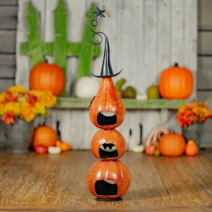 31" Tall Funny Metal Jack-O-Lantern Totem Tower