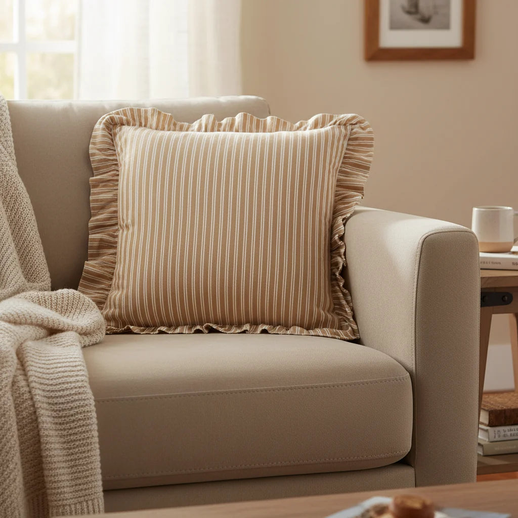 Golden Wheat Stripe Ruffled Euro Sham | 26x26