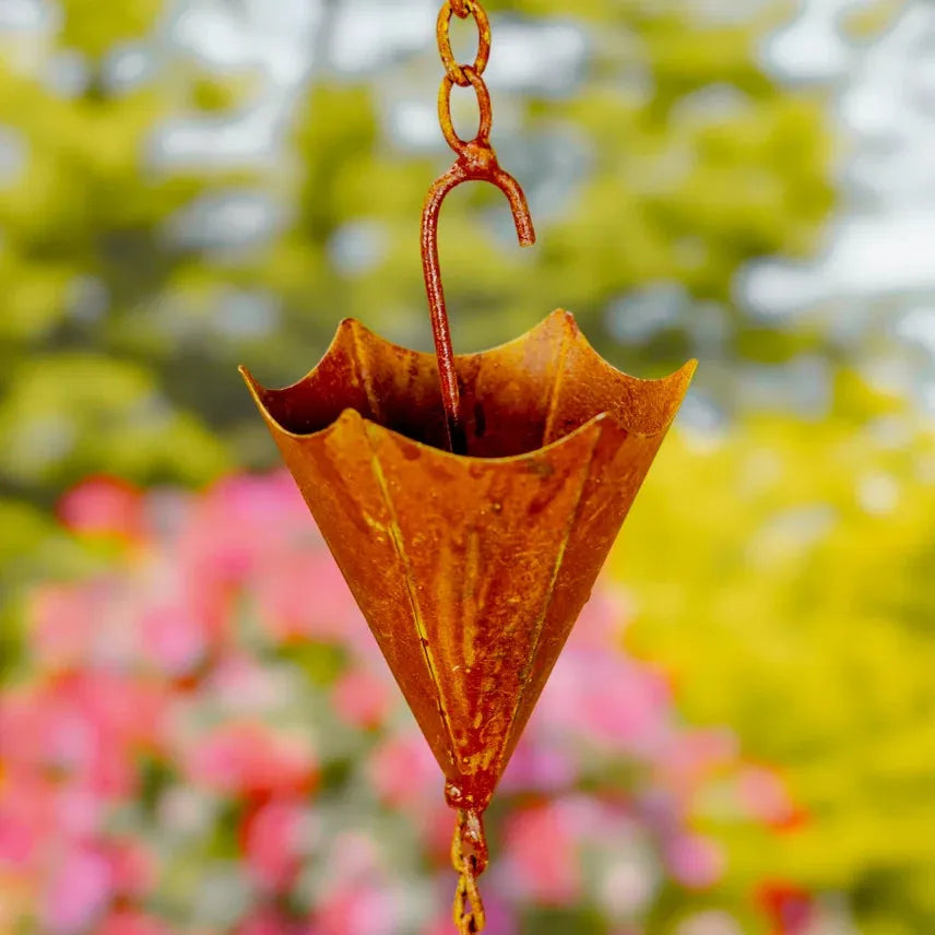 78" Long Iron Umbrella Rain Chain - Rust