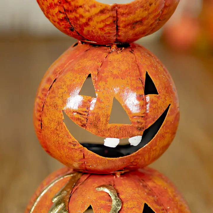 31" Tall Funny Metal Jack-O-Lantern Totem Tower