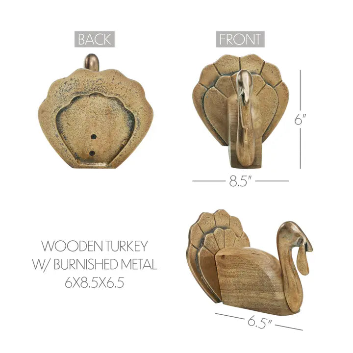Wooden Turkey w/ Burnished Gold Rustic | 8.5"