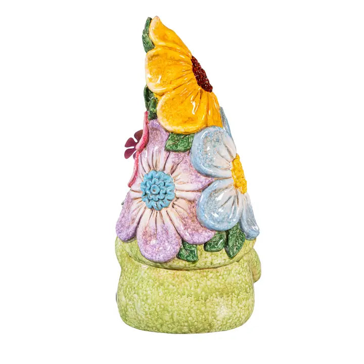 12" Ceramic Floral Gnome Statue