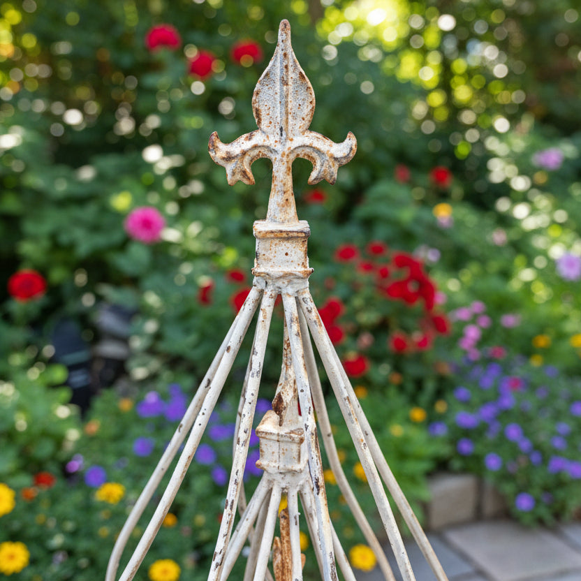 Remolino de hierro forjado con topiarios de remate - Blanco ácido