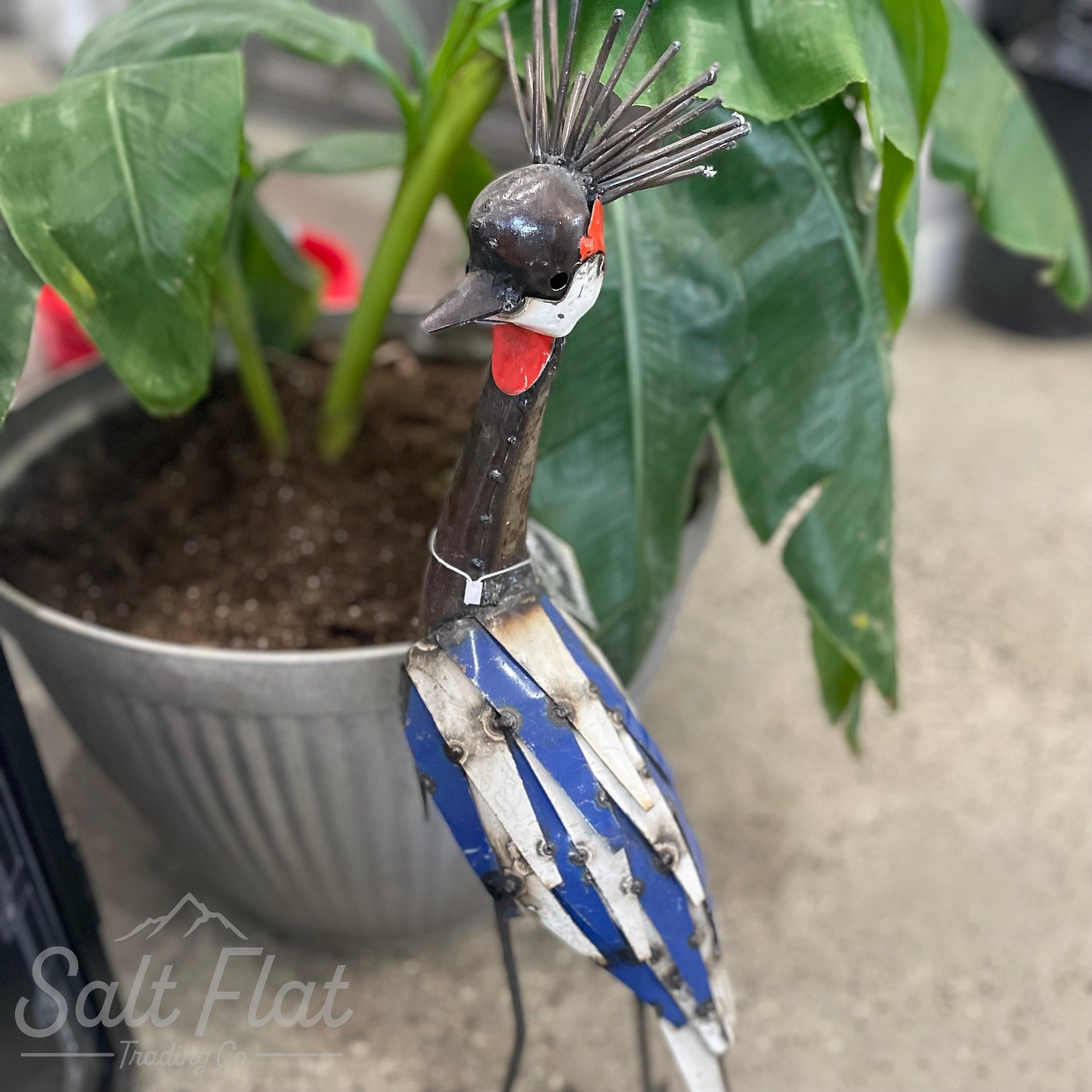 Recycled Metal Tall Crowned Crane