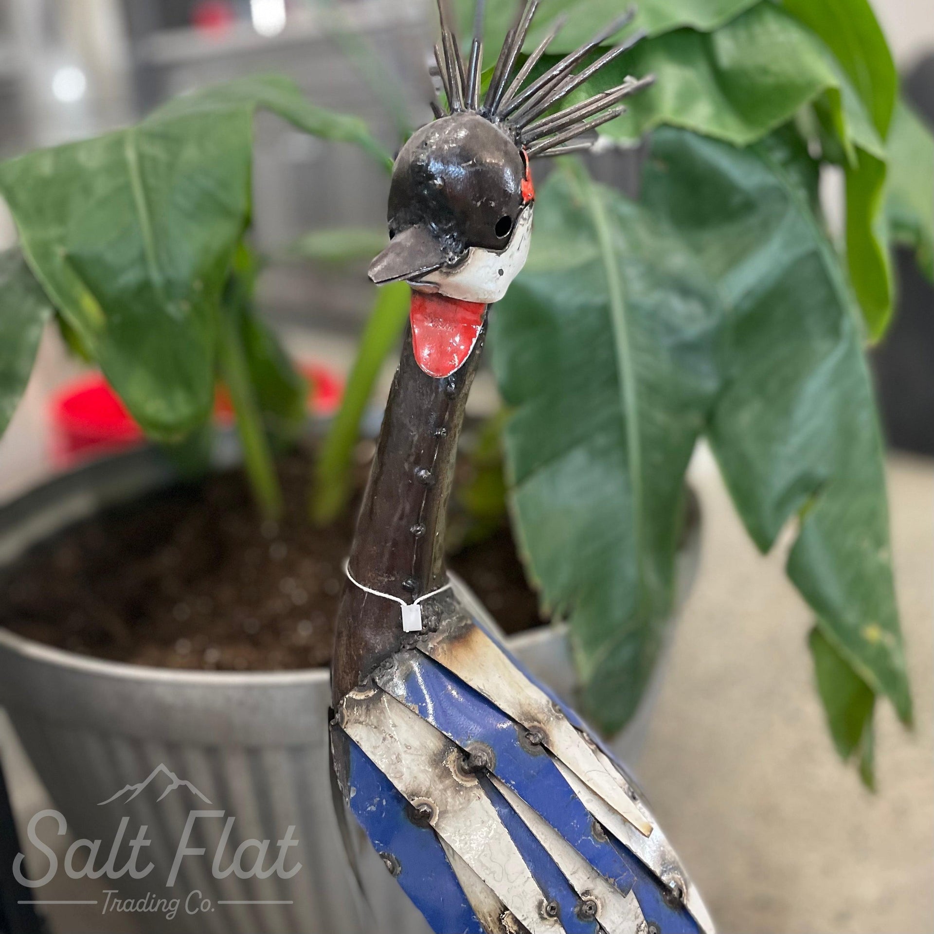 Recycled Metal Tall Crowned Crane