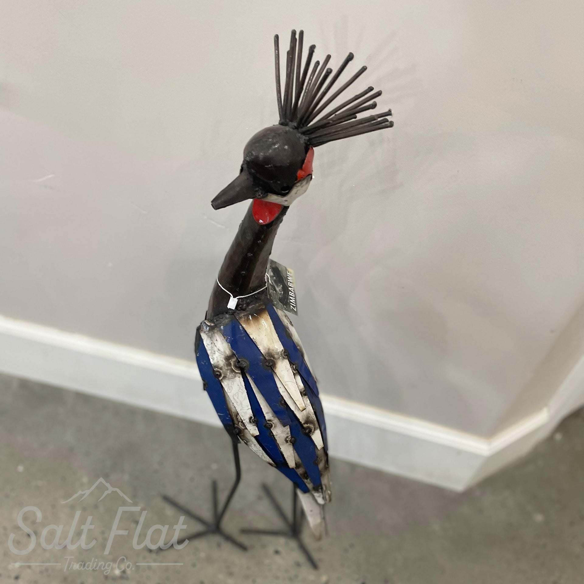 Recycled Metal Tall Crowned Crane