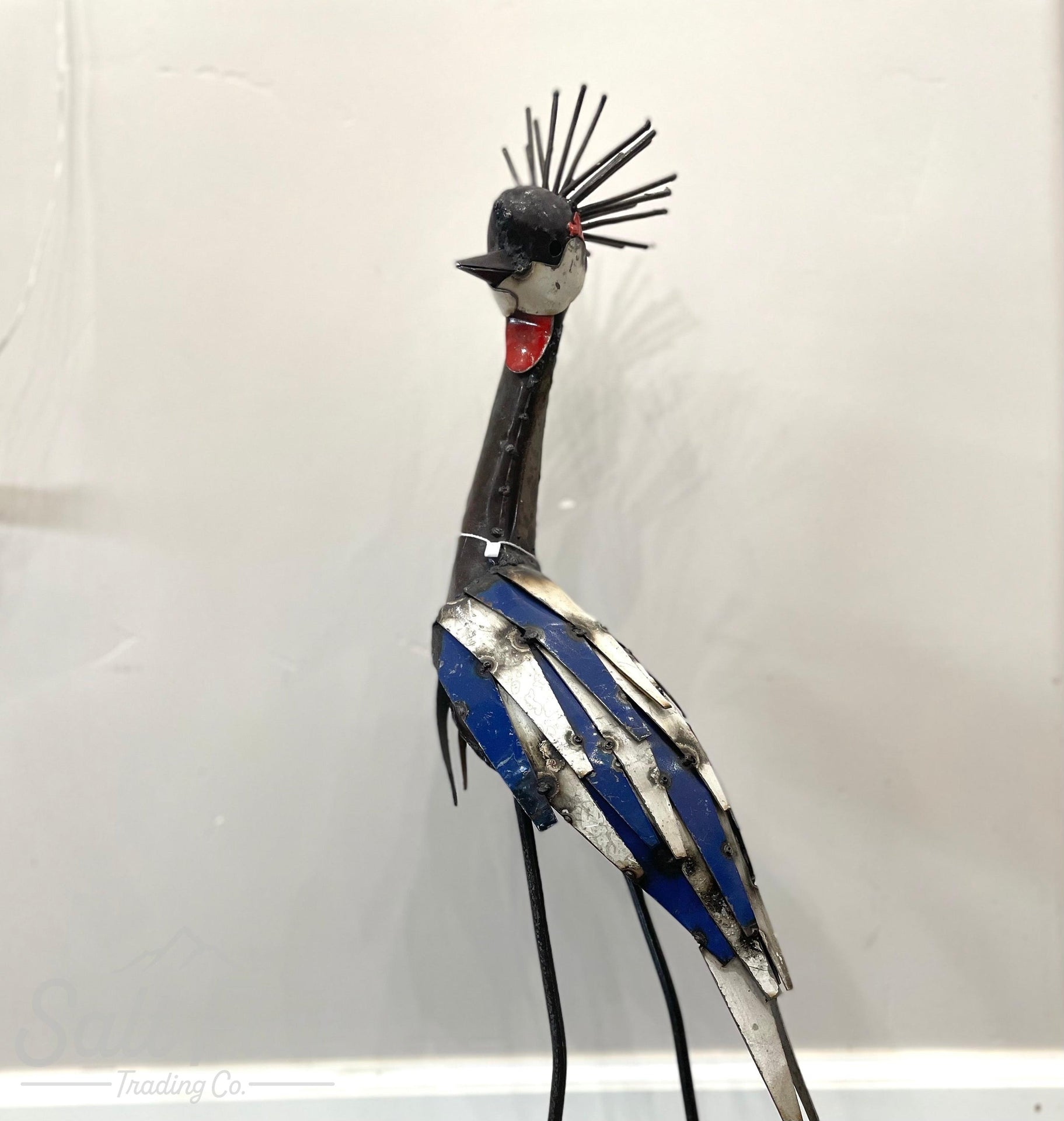 Recycled Metal Tall Crowned Crane