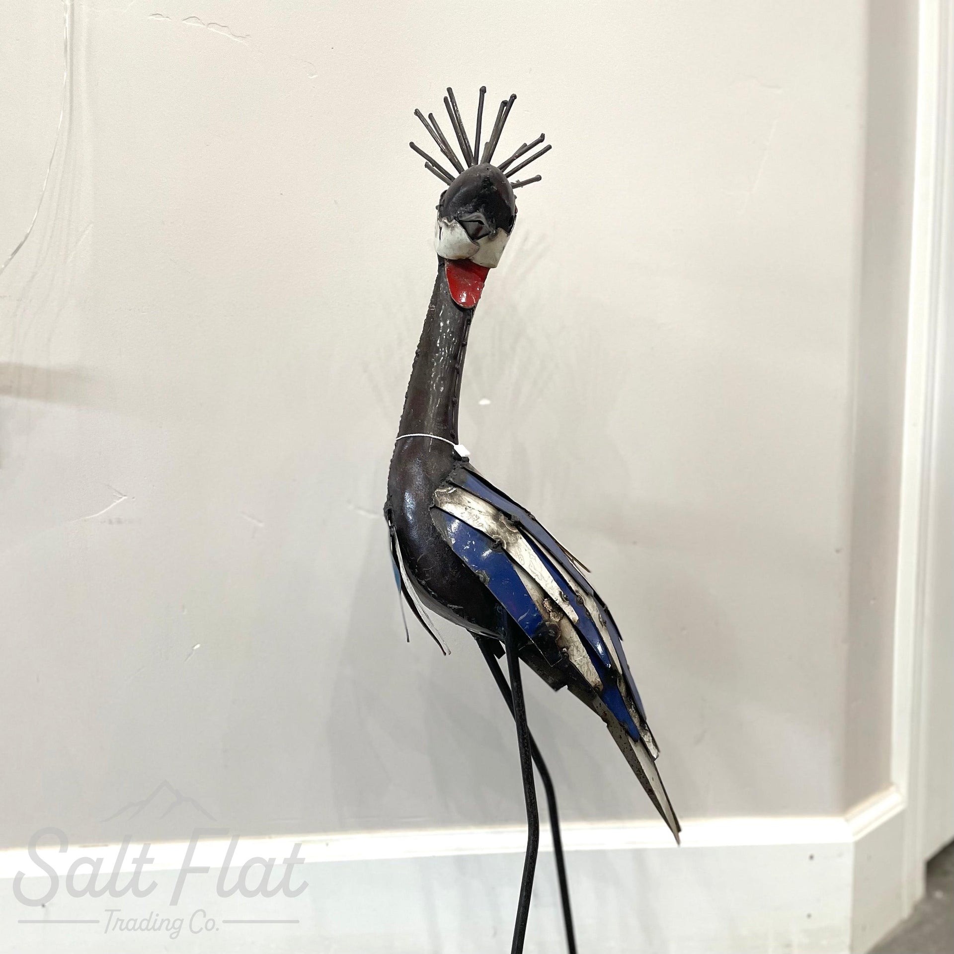 Recycled Metal Tall Crowned Crane