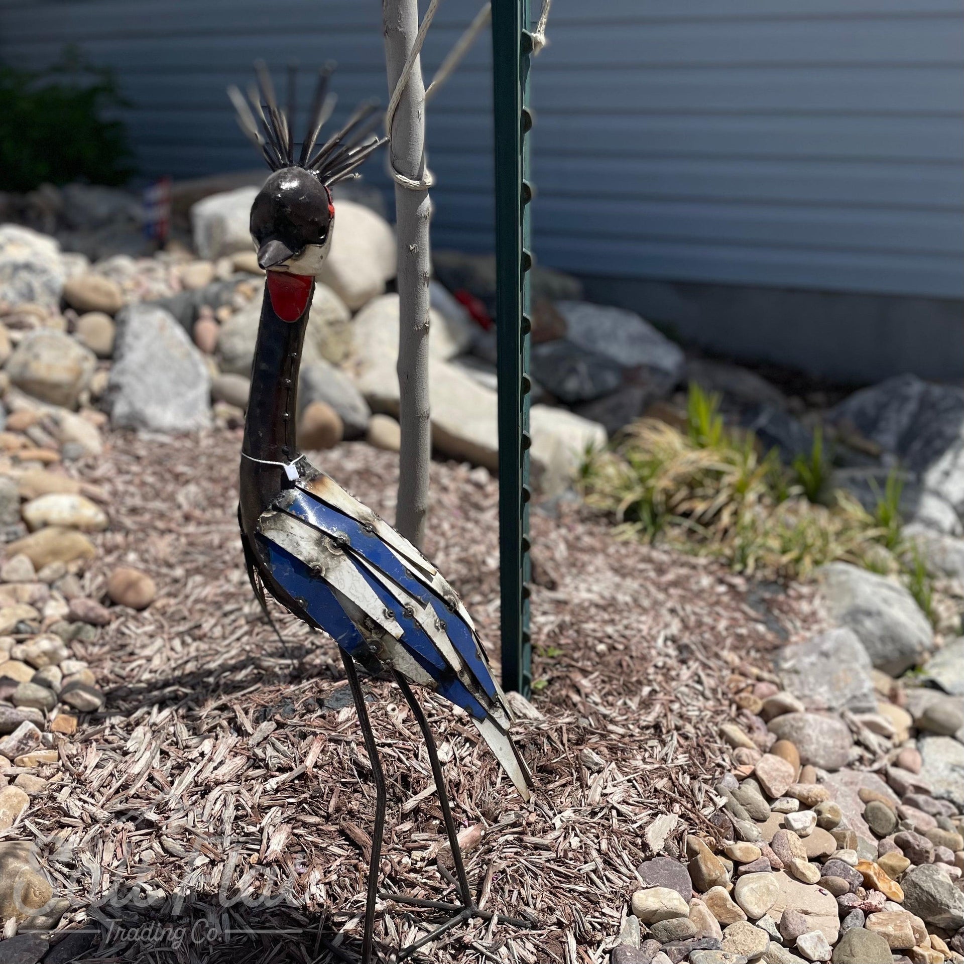 Recycled Metal Tall Crowned Crane