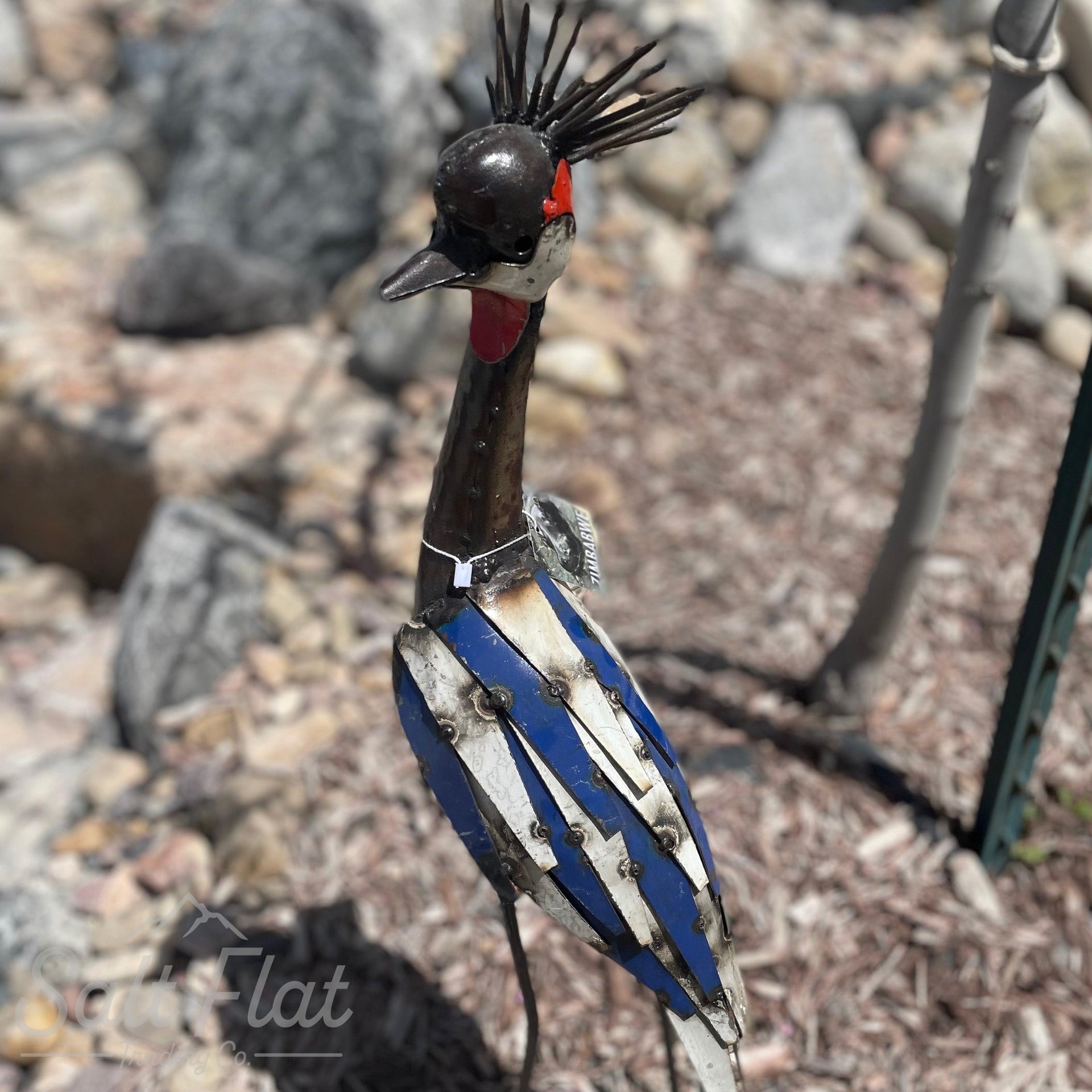 Recycled Metal Tall Crowned Crane
