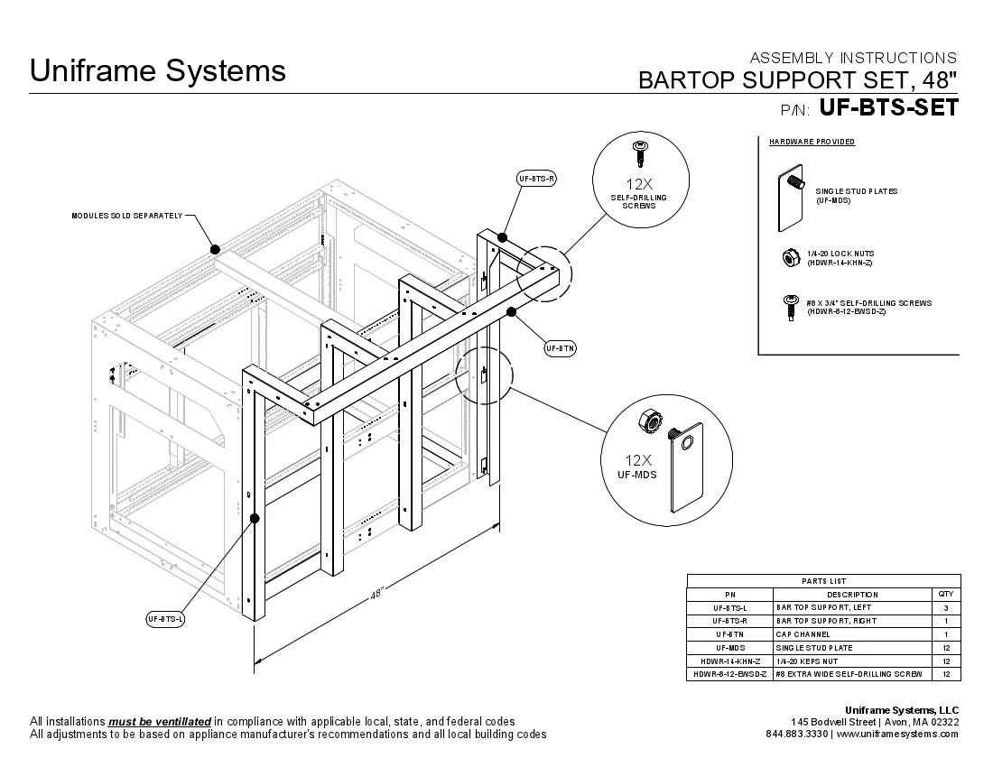 Bar Top Support Frame Kit (4ft)