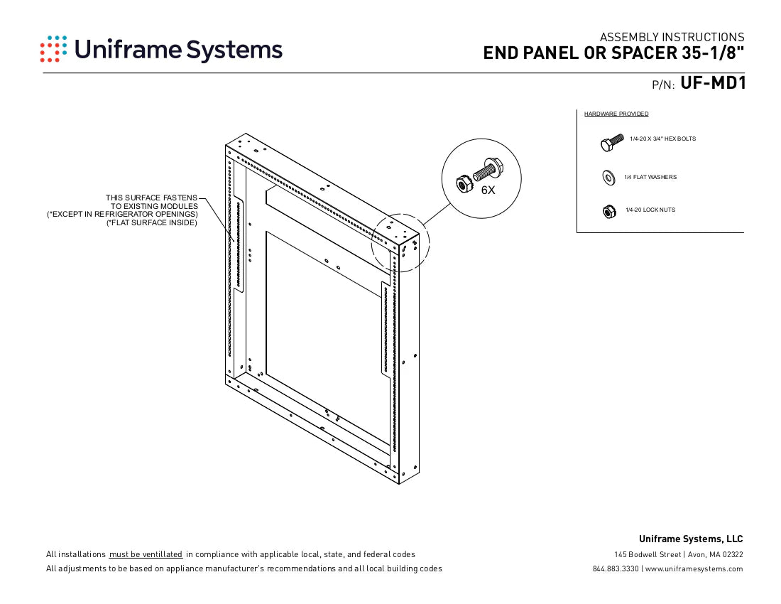 End Panel or Spacer 35-1/8”