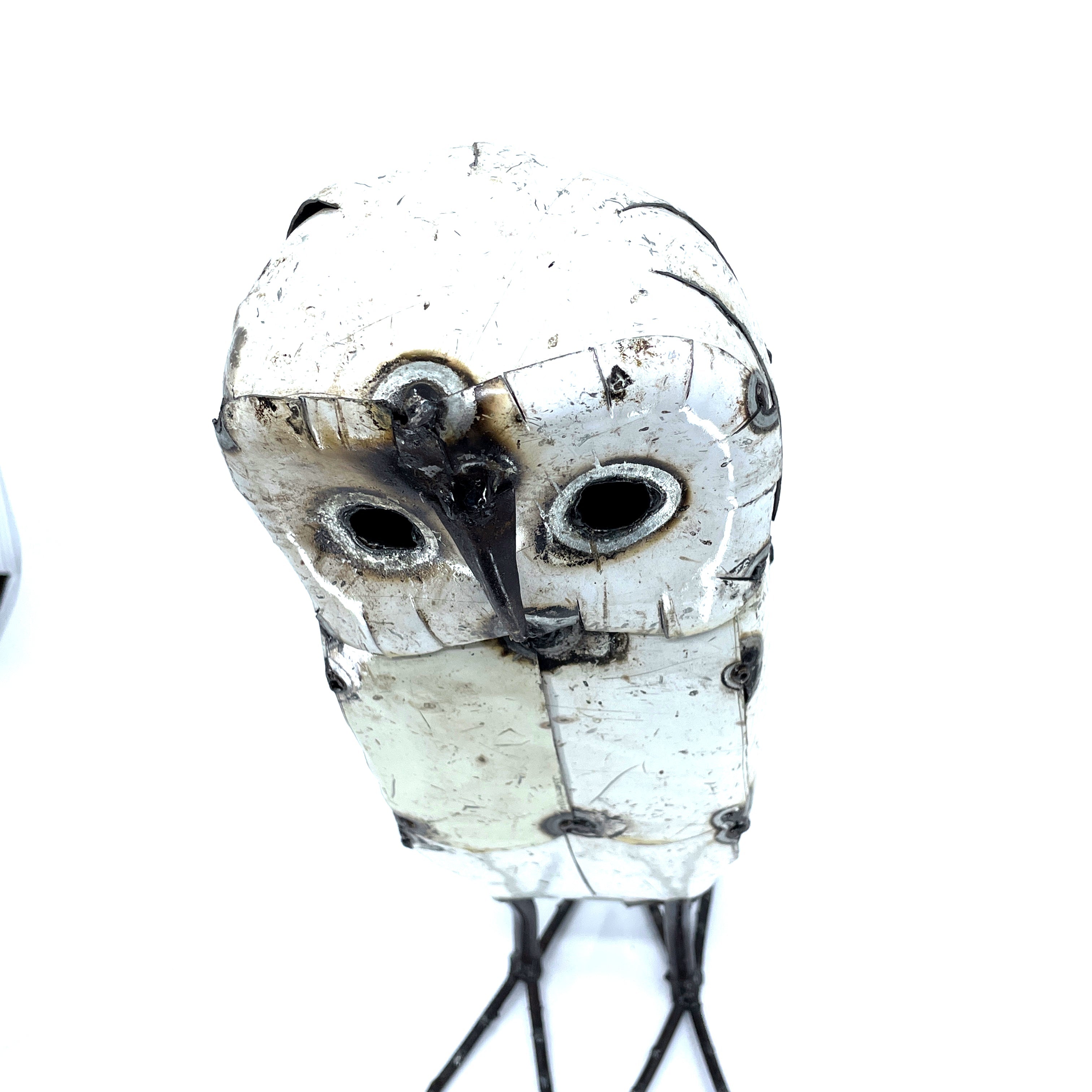 Snowy White Recycled Metal Owls