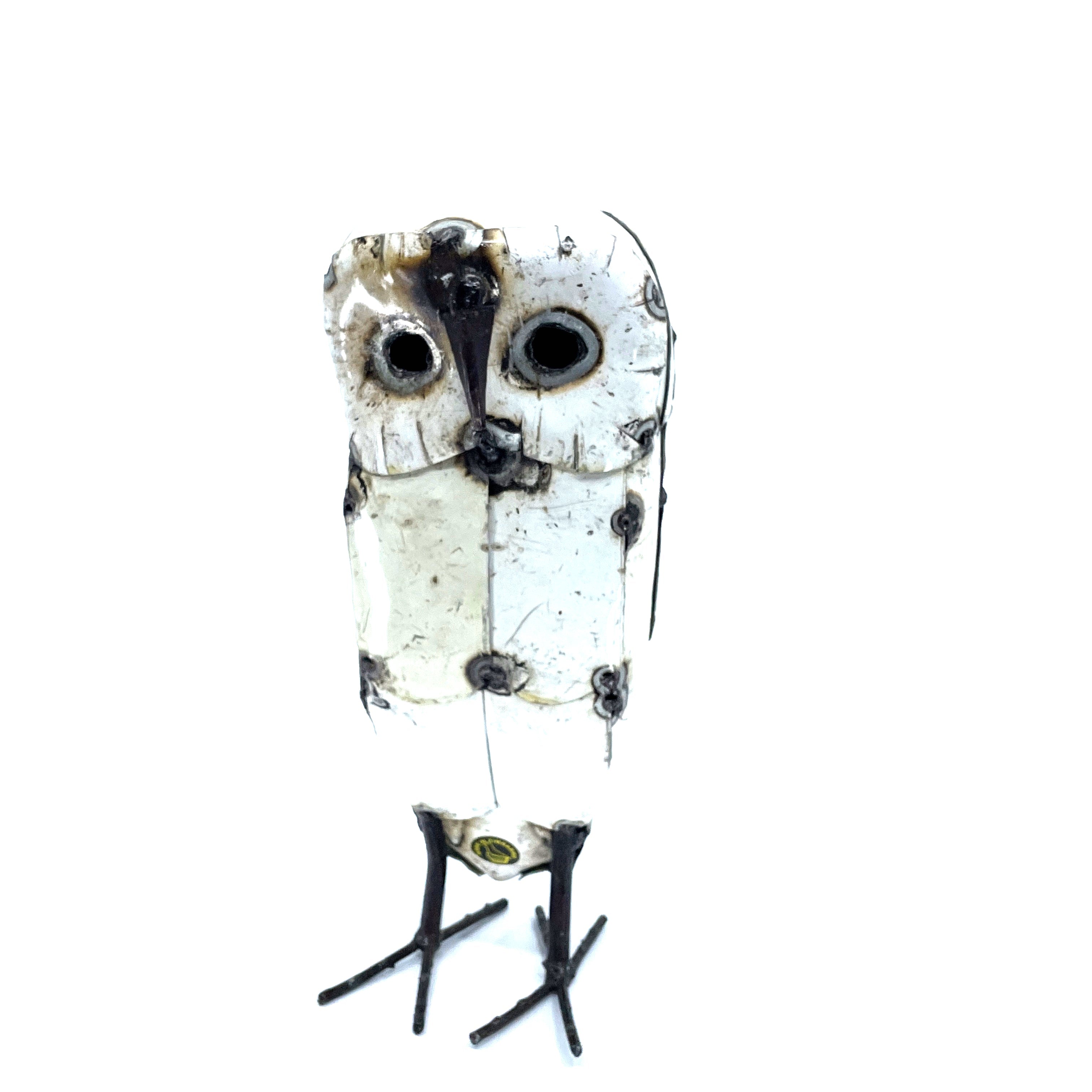 Snowy White Recycled Metal Owls