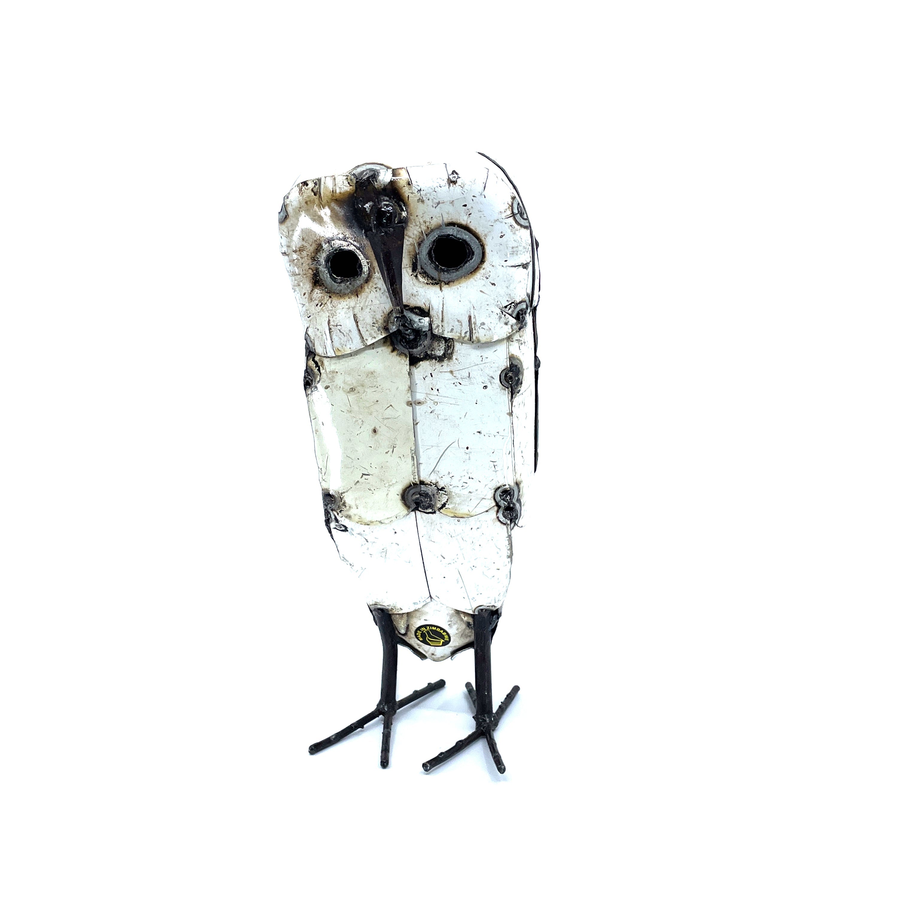 Snowy White Recycled Metal Owls