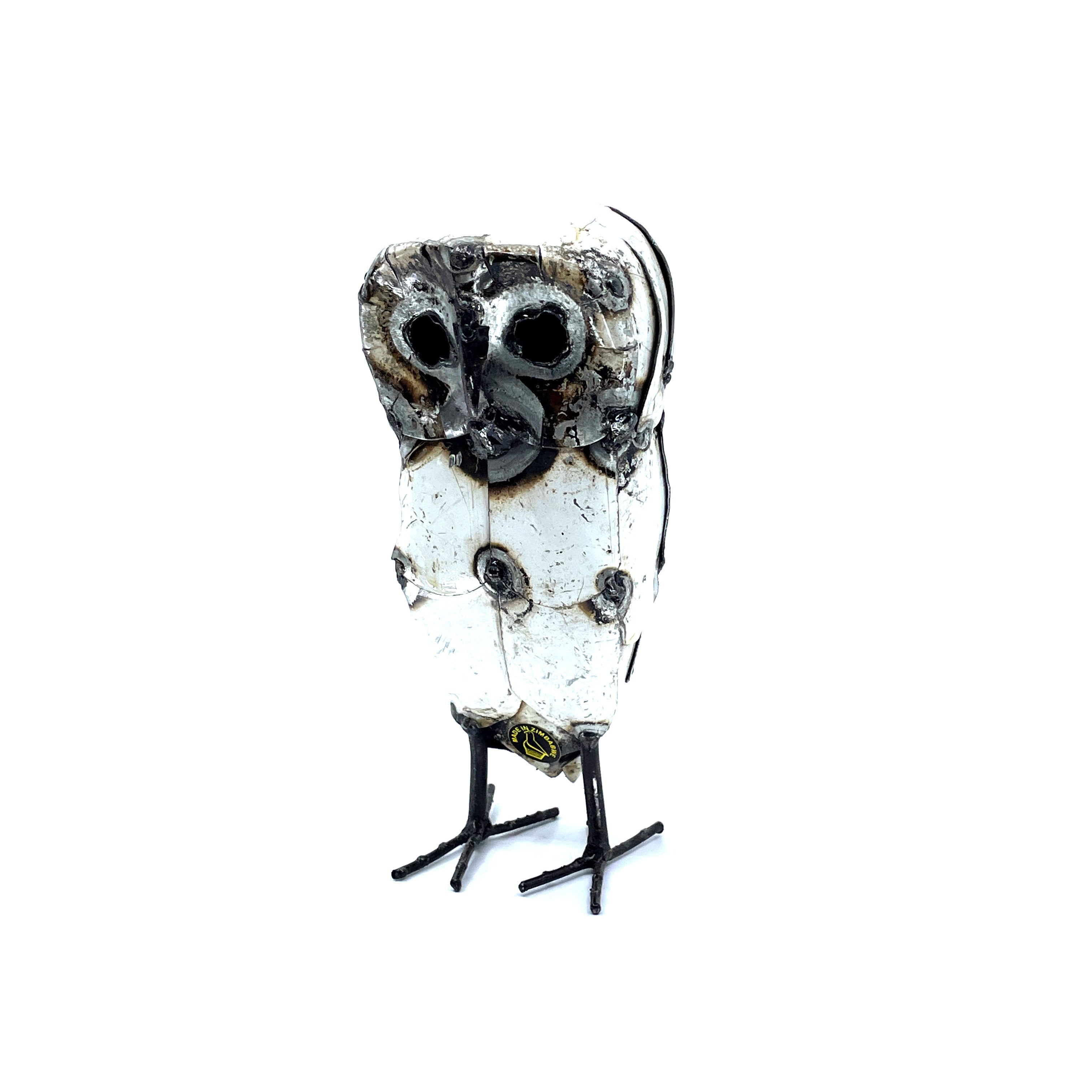 Snowy White Recycled Metal Owls